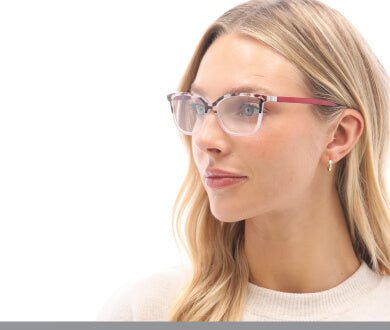 Man and woman wearing blue light reading glasses