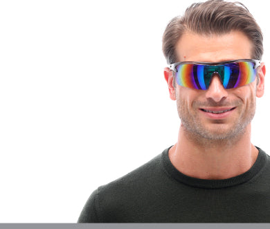 Man and woman smiling wearing sunglasses