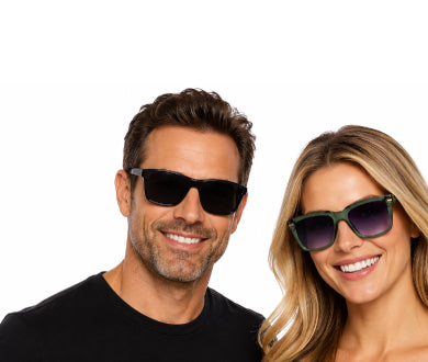 Man and woman wearing sunglasses