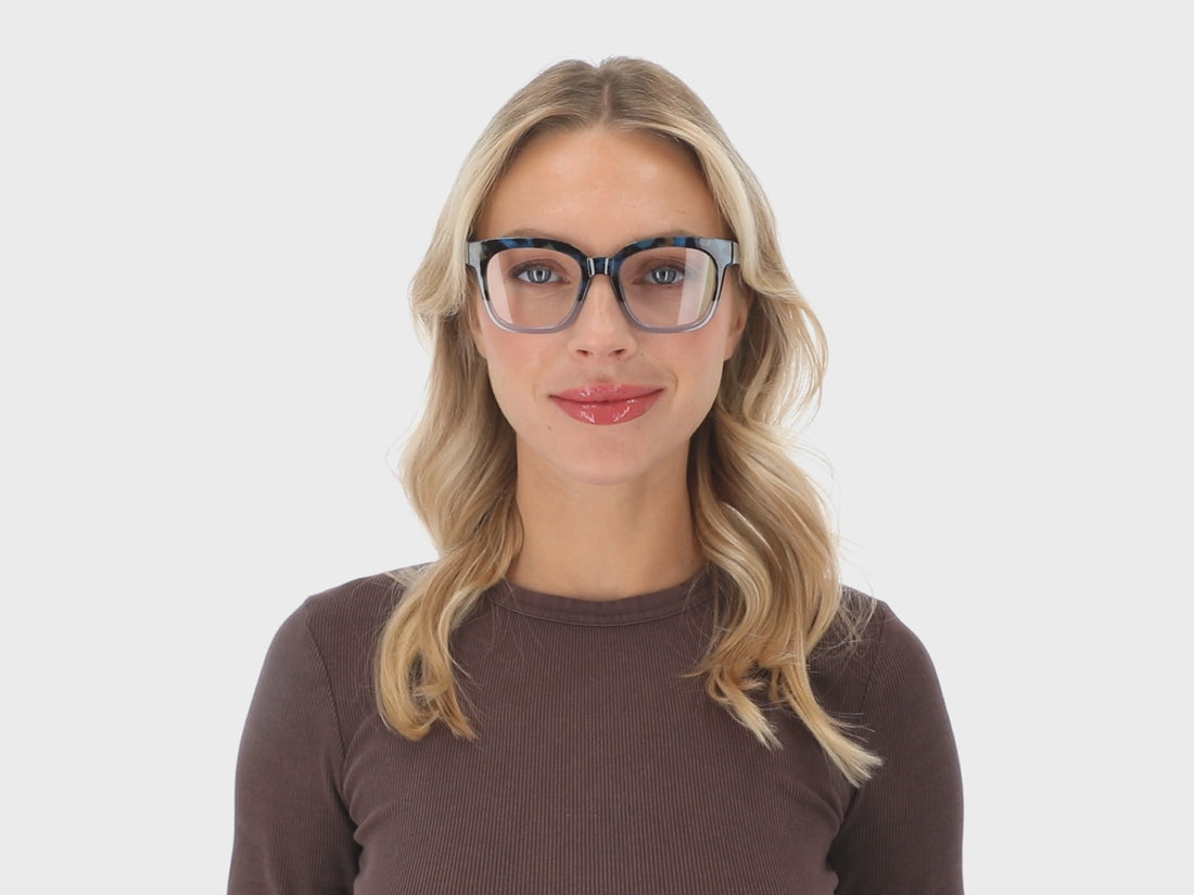 Woman wearing VK Couture Readers 9316 Blue Demi