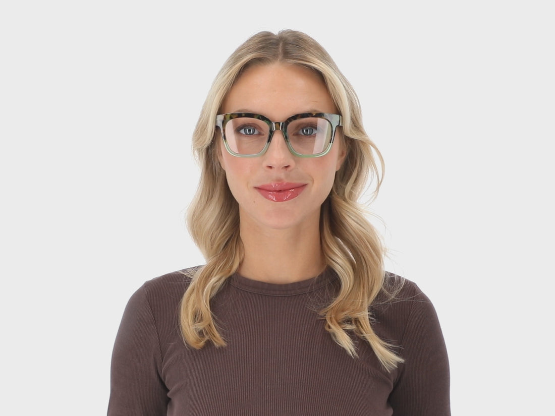Woman wearing VK Couture Readers 9316 Green Demi